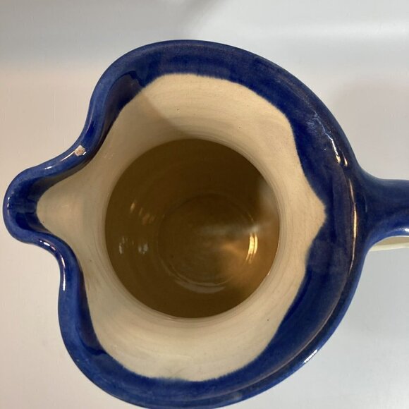 Ceramiques Pantaleu Glazed Cream Blue Beach Scene Pottery Pitcher Made in Spain - Picture 6 of 10
